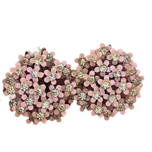 Vintage MCM Retro Enamel Crystal Floral Clip On Earrings